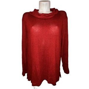 Chicos Zenergy Red Ribbed Cowl Neck Tunic Sweater Womens Size 3 XLarge XL 16/18